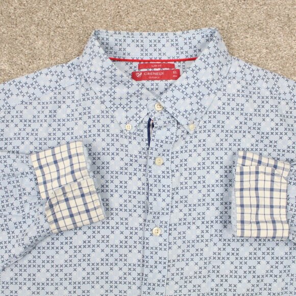 Cremieux Other - Cremieux‎ Flip Cuff Shirt Mens XL Blue Geometric Slim Fit Cotton L/S Button Down